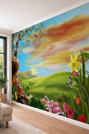 Dreamwall Masalsı Bahar Bahçesi - Çocuk Odası İçin Doğa Temalı Tek Parça Tekstil Duvar Kağıdı