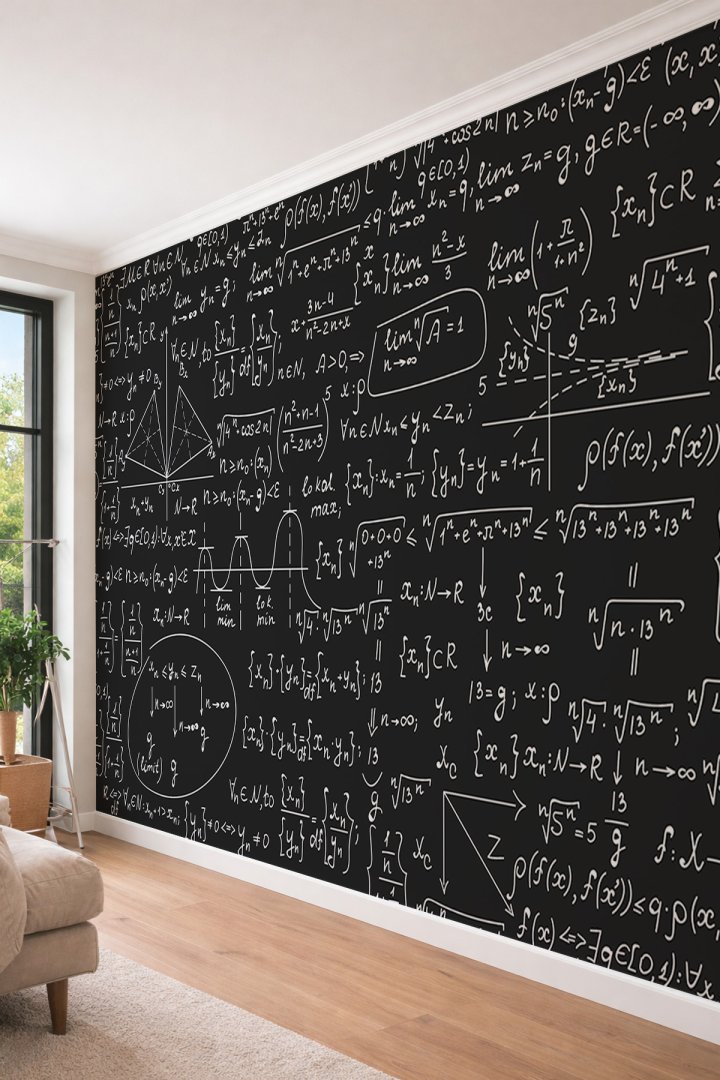 Dreamwall Matematiksel Formüller ve İleri Bilim Temalı Karatahta Görünümlü Tekstil Duvar Kağıdı