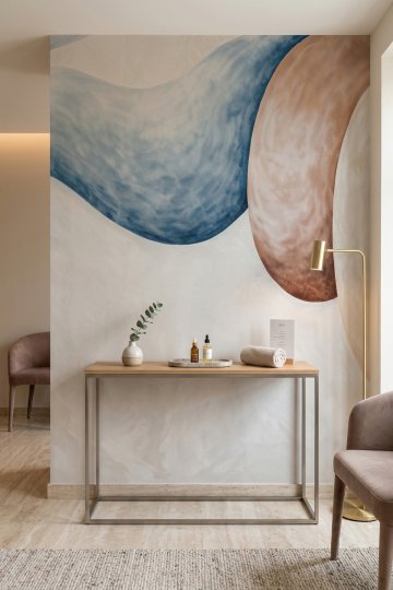 Dreamwall Mavi Akış- Geometrik Dalga Desenli Tek Parça Tekstil Duvar Kağıdı 