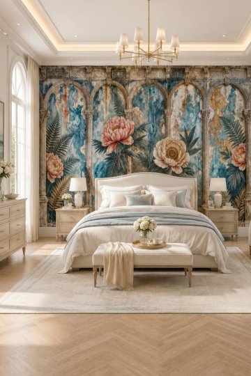 Dreamwall Mavi Sütunlu Mermer Bahçesi Temalı Tek Parça Tekstil Duvar Kağıdı küçük görsel 4