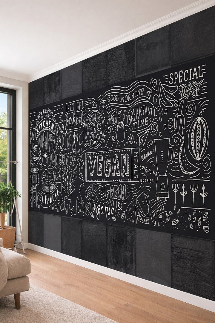 Dreamwall Menü Yazı Desenli Tekstil Duvar Kağıdı Kafe ve Ofis Dekoru
