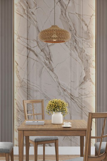 Dreamwall Mermer Damar Dokulu Orta Panel, Dikey Ahşap Çıta, Metalik Profil Desenli Tek Parça Tekstil Duvar Kağıdı  küçük görsel 2