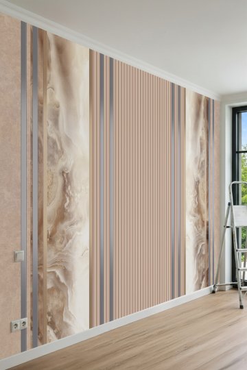 Dreamwall Mermer Detaylı Ahşap Çıta ve Çizgisel Panel Desenli Tek Parça Tekstil Duvar Kağıdı küçük görsel 2
