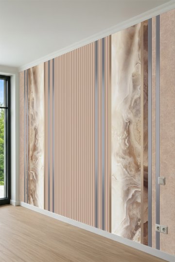 Dreamwall Mermer Detaylı Ahşap Çıta ve Çizgisel Panel Desenli Tek Parça Tekstil Duvar Kağıdı küçük görsel 3