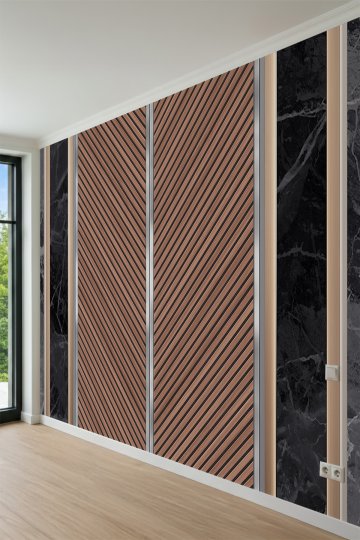 Dreamwall Mermer Detaylı Ahşap Çıtalı ve Çizgisel Panelli Tek Parça Tekstil Duvar Kağıdı küçük görsel 3