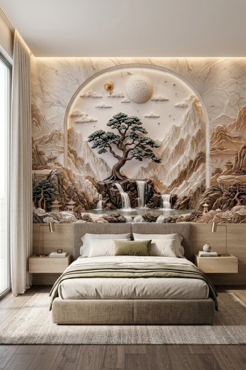 Dreamwall Mermer Kemer Sığınağı-Kabartmalı Orman ve Şelale Desenli Tek Parça Tekstil Duvar Kağıdı  küçük görsel 2