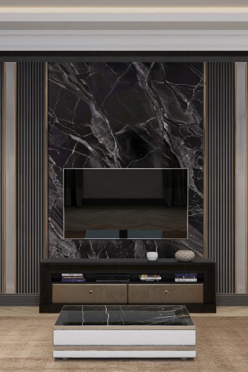Dreamwall Mermer Panel, Ahşap Çıta ve Metalik Şerit Desenli Tek Parça Tekstil Duvar Kağıdı  küçük görsel 2