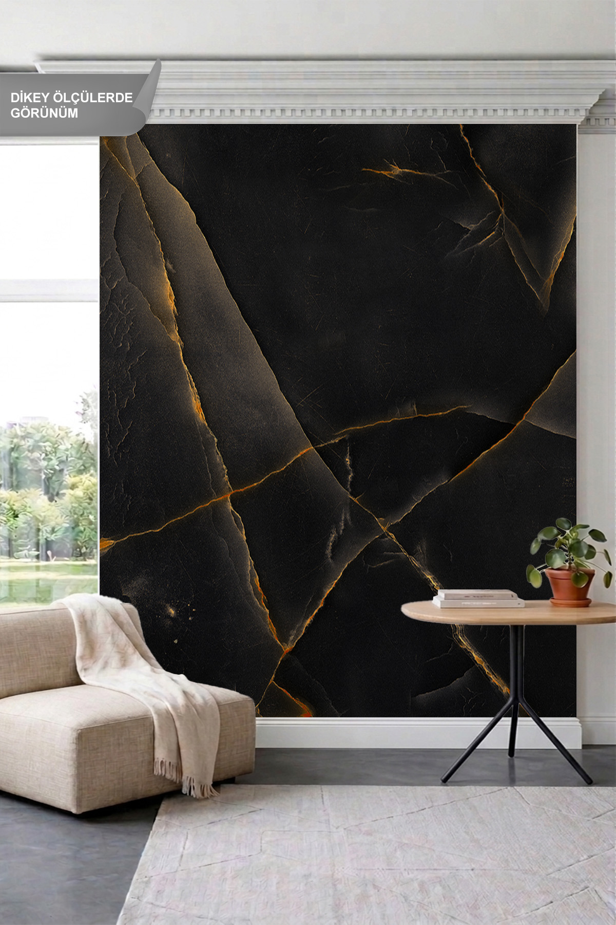 Dreamwall Mermer Panel ve Kündekari Şerit Görünümlü Tek Parça Tekstil Duvar Kağıdı görsel 1