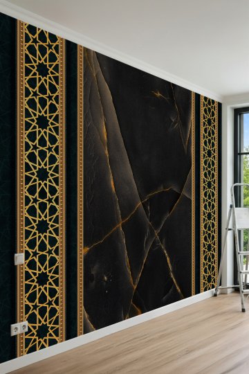 Dreamwall Mermer Panel ve Kündekari Şerit Görünümlü Tek Parça Tekstil Duvar Kağıdı küçük görsel 3