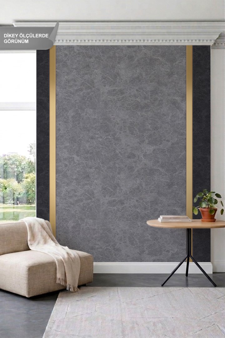 Dreamwall Mermer Pano ve Dikey Çizgi Desenli Tek Parça Tekstil Duvar Kağıdı
