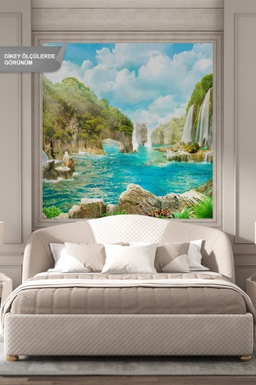 Dreamwall Mermer Sütunlu Azure Şelalesi Desenli Tek Parça Tekstil Duvar Kağıdı küçük görsel 2