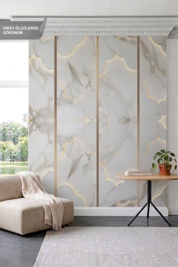 Dreamwall Mermer,Led ışık Efekti ve Ahşap Çıta Desenli Tek Parça Tekstil Duvar Kağıdı küçük görsel 2