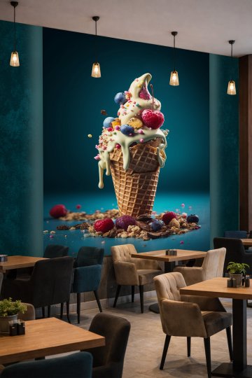 Dreamwall Meyveli ve Soslu Külah Dondurma Motifli Tek Parça Tekstil Duvar Kağıdı küçük görsel 2