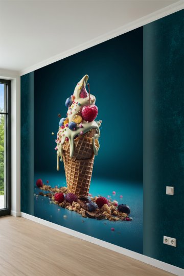 Dreamwall Meyveli ve Soslu Külah Dondurma Motifli Tek Parça Tekstil Duvar Kağıdı küçük görsel 3