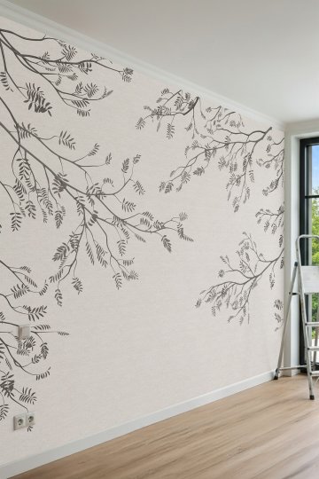 Dreamwall Minimalist Ağaç Dalları ve Yaprak Motifli Tek Parça Tekstil Duvar Kağıdı küçük görsel 2