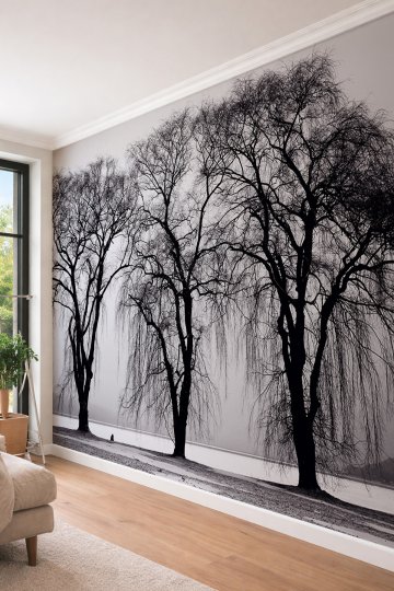 Dreamwall Minimalist Ağaçlar - Modern Ofis ve Salon İçin Tek Parça Tekstil Duvar Kağıdı