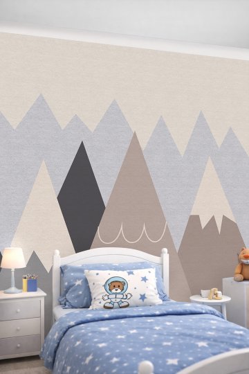 Dreamwall Minimalist Geometrik Dağ Desenli Çocuk Odası Tek Parça Tekstil Duvar Kağıdı küçük görsel 1