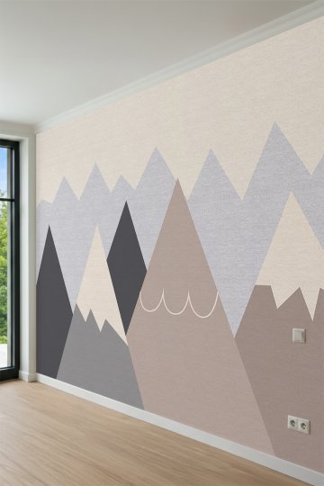Dreamwall Minimalist Geometrik Dağ Desenli Çocuk Odası Tek Parça Tekstil Duvar Kağıdı küçük görsel 3
