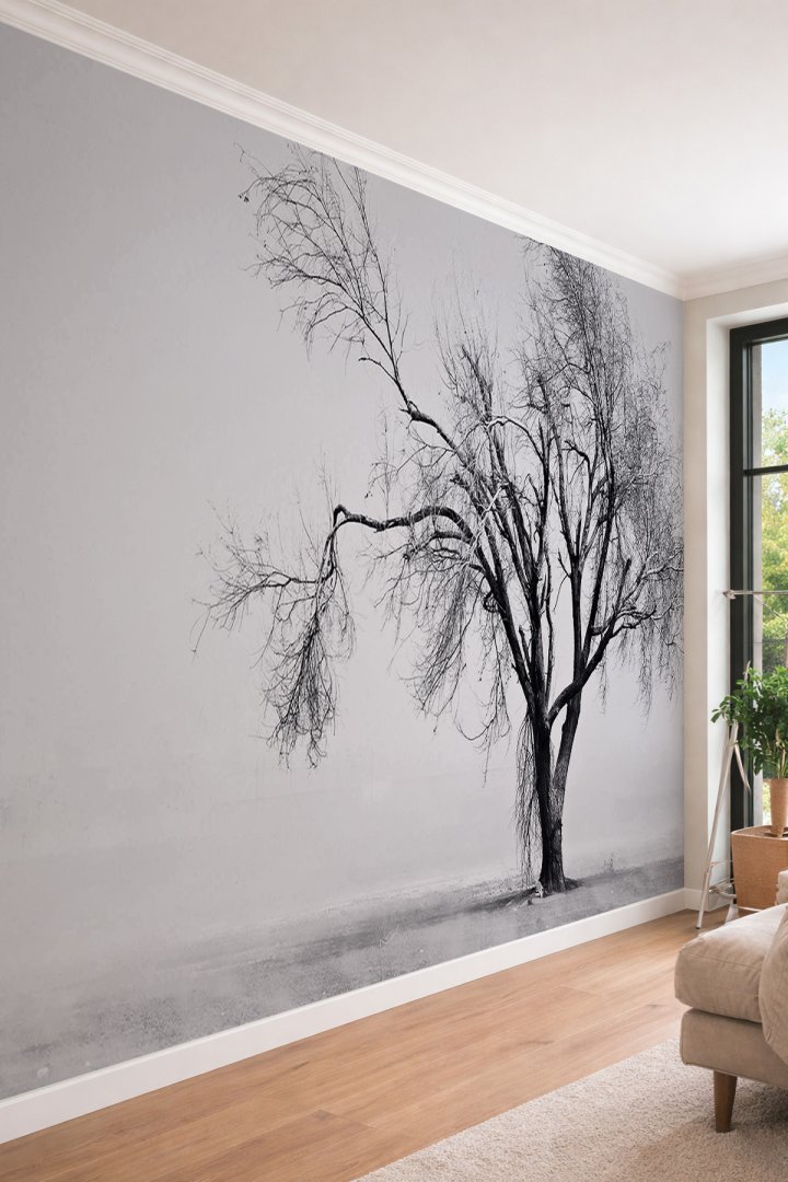 Dreamwall Minimalist Kuru Ağaç Desenli - Ofis ve Salon İçin Tek Parça Tekstil Duvar Kağıdı