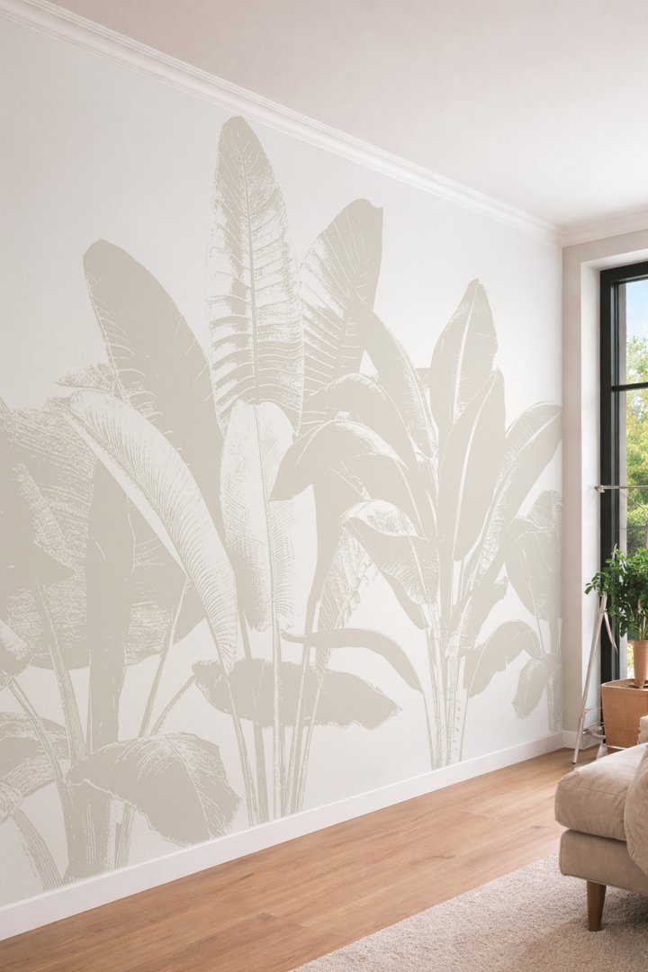 Dreamwall Minimalist Tropikal Yaprak Desenli Tek Parça Tekstil Duvar Kağıdı