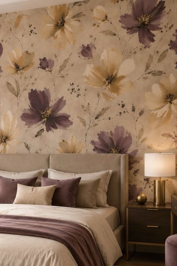 Dreamwall Miras Bahçesi- Sanatsal Çiçek Desenli Tek Parça Tekstil Duvar Kağıdı