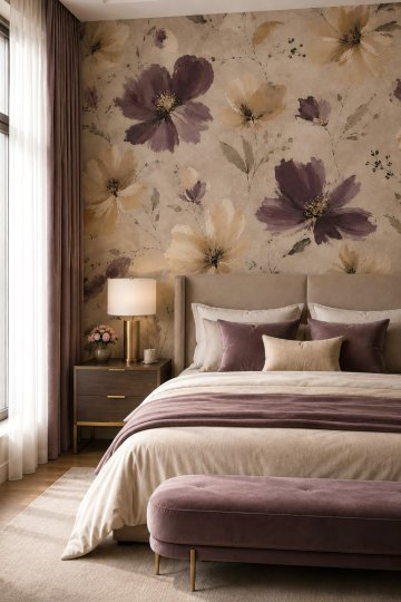 Dreamwall Miras Bahçesi- Sanatsal Çiçek Desenli Tek Parça Tekstil Duvar Kağıdı küçük görsel 3