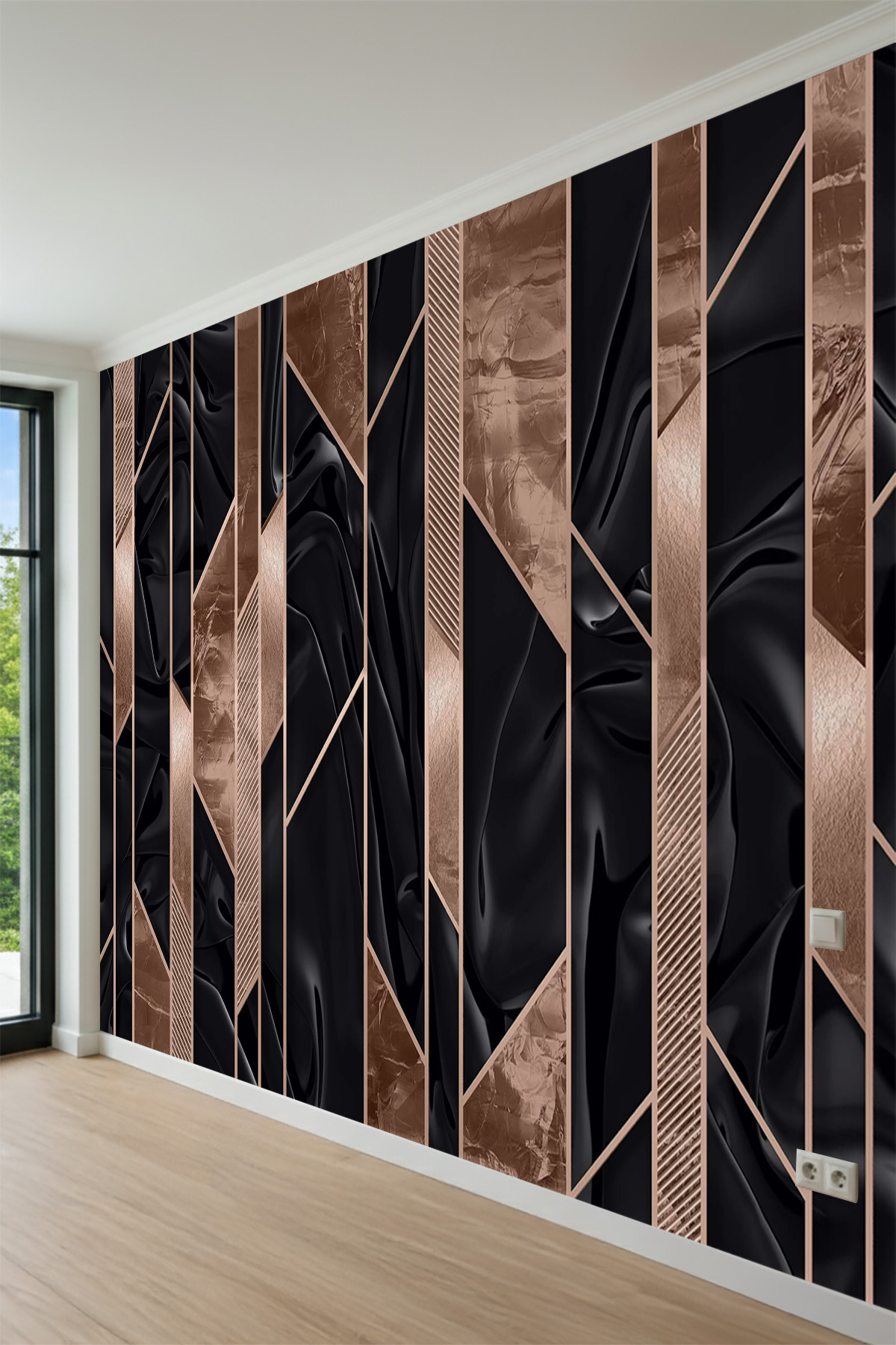 Dreamwall Modern Bakır Geometrik Panel Desenli Tek Parça Tekstil Duvar Kağıdı görsel 1