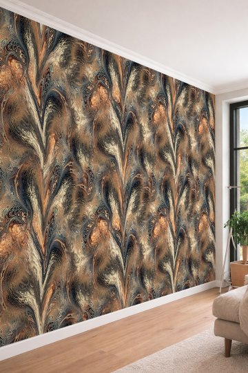 Dreamwall Modern Ebru Sanatı ve Soyut Dalga Desenli Tek Parça Tekstil Duvar Kağıdı