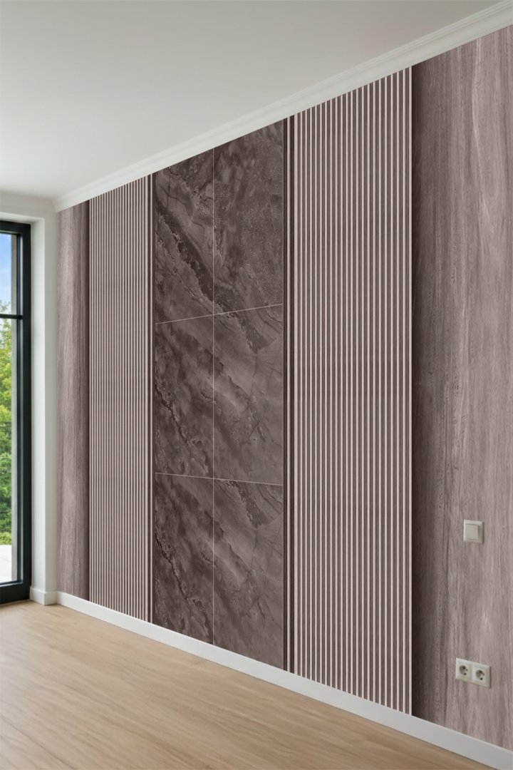 Dreamwall Modern Fluted Panel ve Mermer Görünümlü Tek Parça Tekstil Duvar Kağıdı