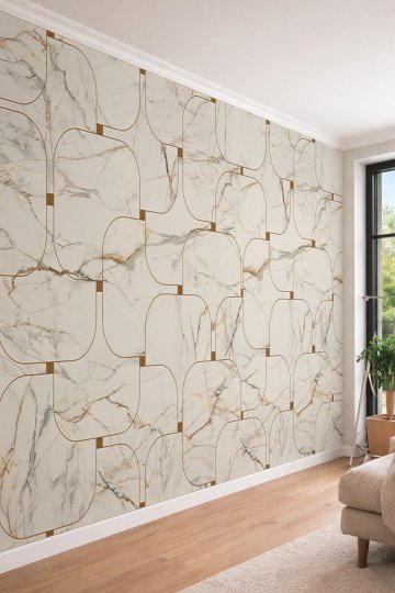 Dreamwall Modern Geometrik Gold Şeritli Mermer Desenli Lüks Salon Tekstil Duvar Kağıdı küçük görsel 2
