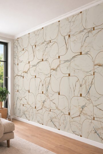 Dreamwall Modern Geometrik Gold Şeritli Mermer Desenli Lüks Salon Tekstil Duvar Kağıdı küçük görsel 3