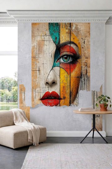 Dreamwall Modern Soyut Renkli Kadın Portresi Tek Parça Tekstil Duvar Kağıdı