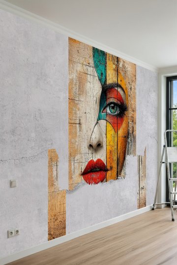 Dreamwall Modern Soyut Renkli Kadın Portresi Tek Parça Tekstil Duvar Kağıdı küçük görsel 2