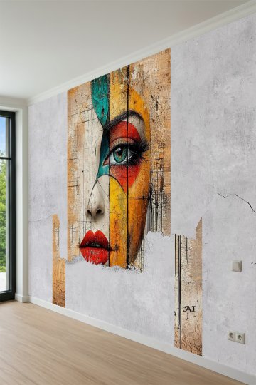 Dreamwall Modern Soyut Renkli Kadın Portresi Tek Parça Tekstil Duvar Kağıdı küçük görsel 3