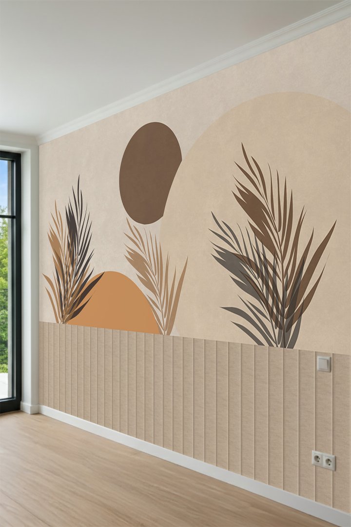 Dreamwall Modern Soyut Yapraklar ve Çıta Görünümlü Tek Parça Tekstil Duvar Kağıdı