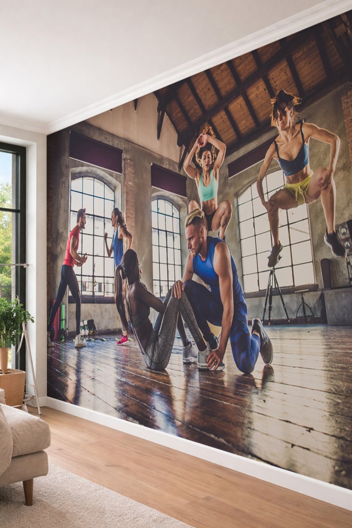 Dreamwall Modern Spor Salonu ve Fitness Motivasyon Temalı 3D Etkili Tek Parça Tekstil Duvar Kağıdı