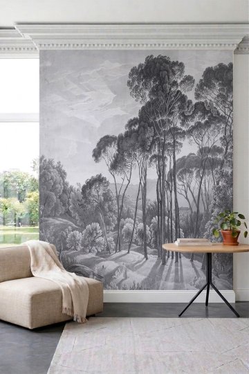 Dreamwall Monokrom Çam Ormanı Desenli Tek Parça Tekstil Duvar Kağıdı