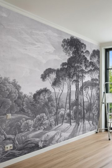 Dreamwall Monokrom Çam Ormanı Desenli Tek Parça Tekstil Duvar Kağıdı küçük görsel 2