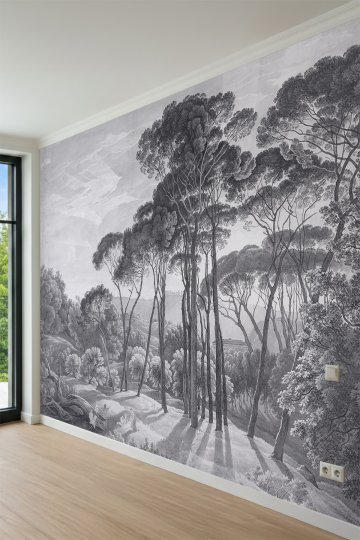 Dreamwall Monokrom Çam Ormanı Desenli Tek Parça Tekstil Duvar Kağıdı küçük görsel 3