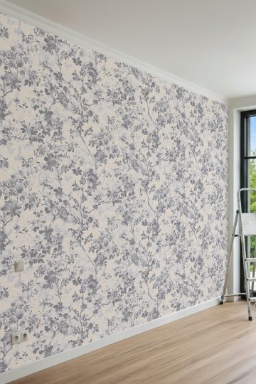 Dreamwall Monokrom Çiçek Dalları Desenli Bohem Tek Parça Tekstil Duvar Kağıdı küçük görsel 2