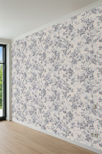 Dreamwall Monokrom Çiçek Dalları Desenli Bohem Tek Parça Tekstil Duvar Kağıdı küçük görsel 3