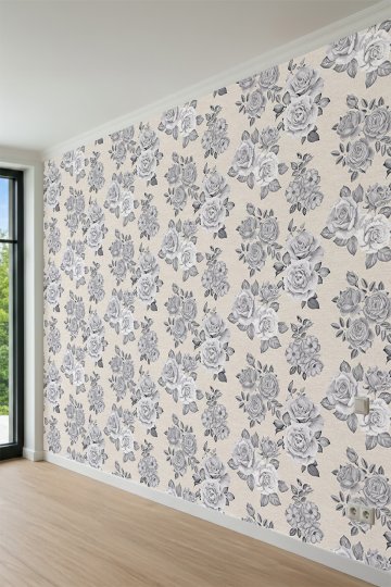 Dreamwall Monokrom Çizim Güller Tek Parça Tekstil Duvar Kağıdı küçük görsel 3