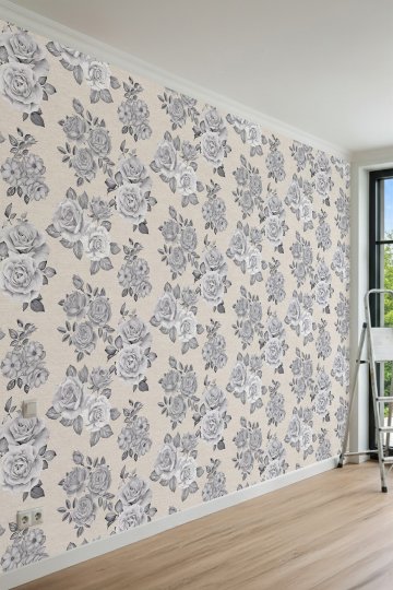 Dreamwall Monokrom Çizim Güller Tek Parça Tekstil Duvar Kağıdı küçük görsel 4