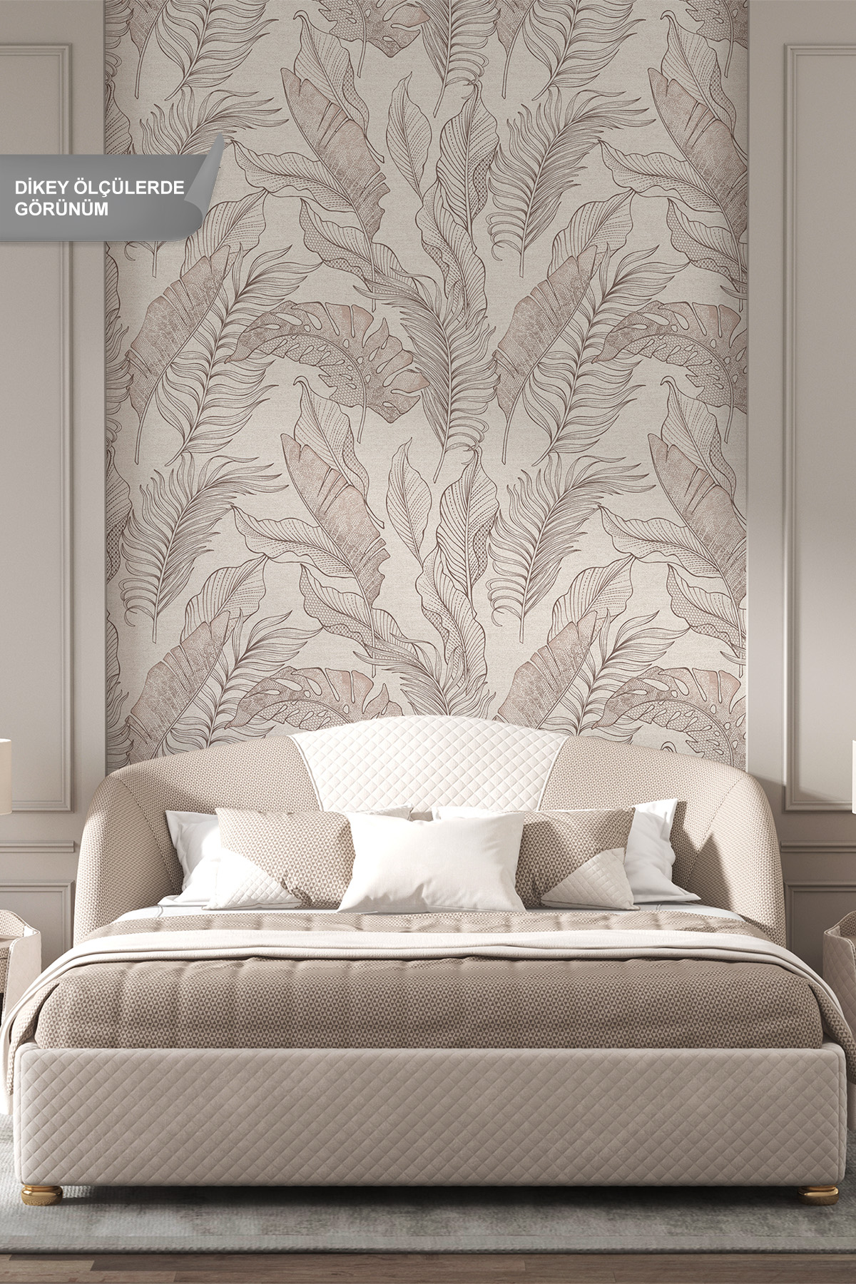 Dreamwall Monokrom Çizim Tropikal Yaprak Desenli Tek Parça Tekstil Duvar Kağıdı görsel 1