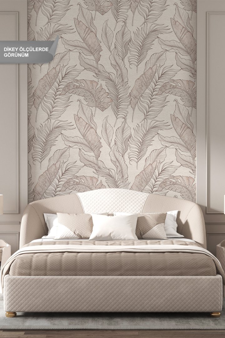 Dreamwall Monokrom Çizim Tropikal Yaprak Desenli Tek Parça Tekstil Duvar Kağıdı