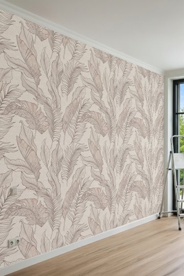 Dreamwall Monokrom Çizim Tropikal Yaprak Desenli Tek Parça Tekstil Duvar Kağıdı küçük görsel 2