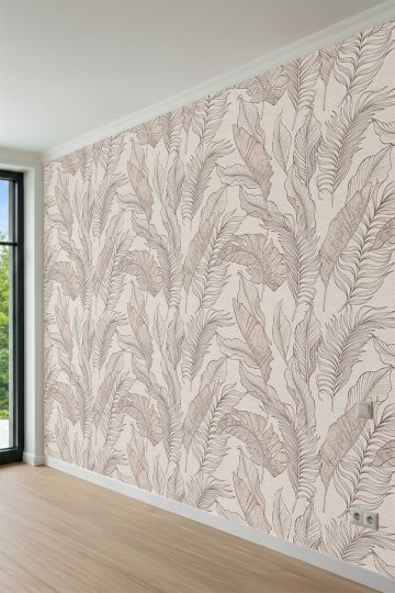 Dreamwall Monokrom Çizim Tropikal Yaprak Desenli Tek Parça Tekstil Duvar Kağıdı küçük görsel 4