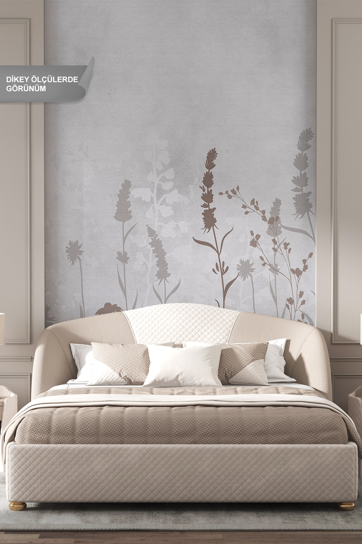 Dreamwall Monokrom Kır Çiçekleri ve Bitki Motifli Tek Parça Tekstil Duvar Kağıdı görsel 1