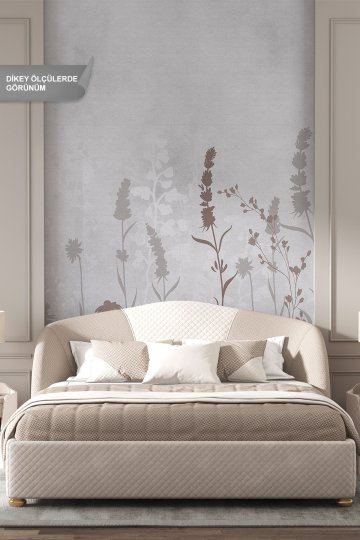 Dreamwall Monokrom Kır Çiçekleri ve Bitki Motifli Tek Parça Tekstil Duvar Kağıdı küçük görsel 2