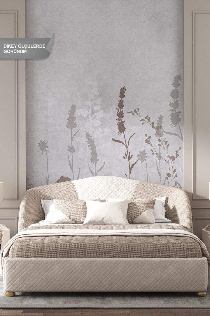 Dreamwall Monokrom Kır Çiçekleri ve Bitki Motifli Tek Parça Tekstil Duvar Kağıdı